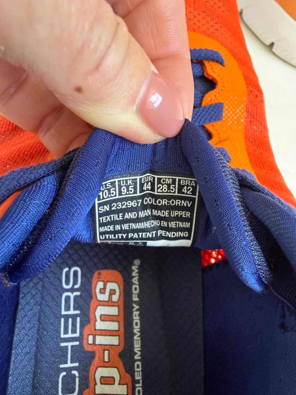 Skechers Slip-Ins Orange Athletic Sneakers with Navy Details - Picture 7 of 9